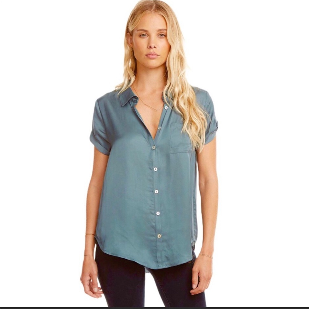 🆕 CHASER Silky Rolled S/S Button Down Top Shirt